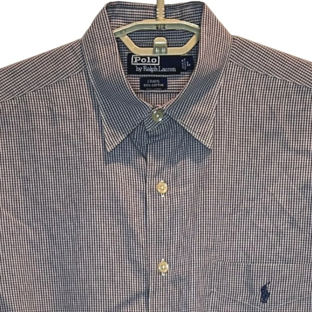 Polo‎ Ralph Lauren Crane Button Down Shirt L Men's Navy Blue Micro Check Cotton